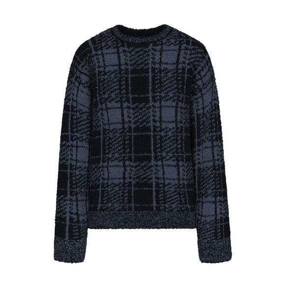 SKIMS Fuzzy Plaid Sweater Blue Black Plaid - S - Picture 1 of 4
